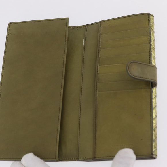 Bottega Veneta INTRECCIATO Long Wallet Leather Gold 134075 Auth bs37742