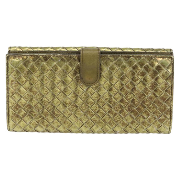 Bottega Veneta INTRECCIATO Long Wallet Leather Gold 134075 Auth bs37742