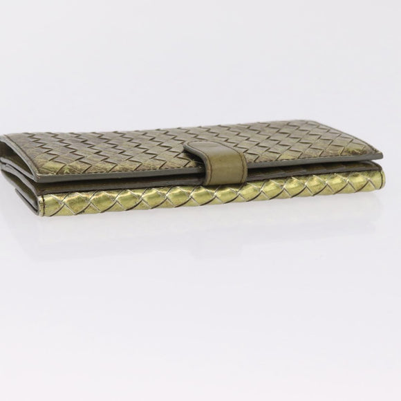 Bottega Veneta INTRECCIATO Long Wallet Leather Gold 134075 Auth bs37742