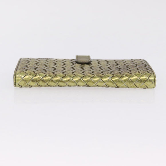 Bottega Veneta INTRECCIATO Long Wallet Leather Gold 134075 Auth bs37742
