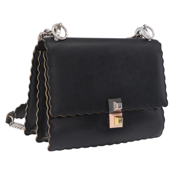 FENDI Canay Chain Shoulder Bag Leather Black Silver 8M0381 Auth bs37743A
