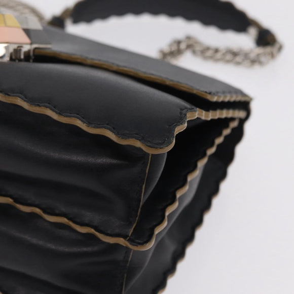 FENDI Canay Chain Shoulder Bag Leather Black Silver 8M0381 Auth bs37743A