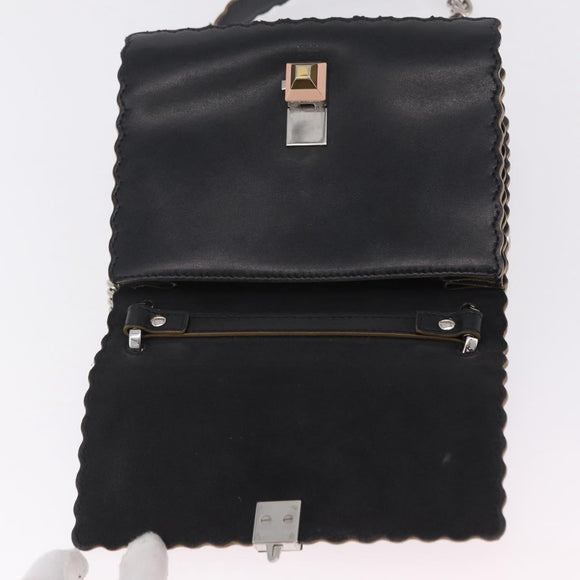 FENDI Canay Chain Shoulder Bag Leather Black Silver 8M0381 Auth bs37743A