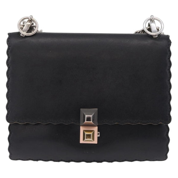 FENDI Canay Chain Shoulder Bag Leather Black Silver 8M0381 Auth bs37743A