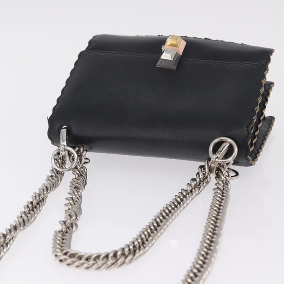 FENDI Canay Chain Shoulder Bag Leather Black Silver 8M0381 Auth bs37743A