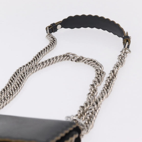 FENDI Canay Chain Shoulder Bag Leather Black Silver 8M0381 Auth bs37743A