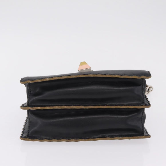 FENDI Canay Chain Shoulder Bag Leather Black Silver 8M0381 Auth bs37743A