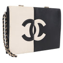 CHANEL CC Split Clutch Bag Lamb Skin Black White Gold CC Auth bs37748V-1