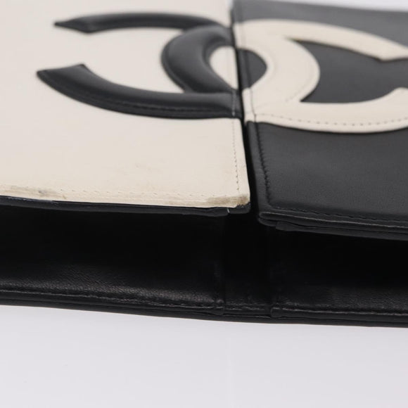 CHANEL CC Split Clutch Bag Lamb Skin Black White Gold CC Auth bs37748V