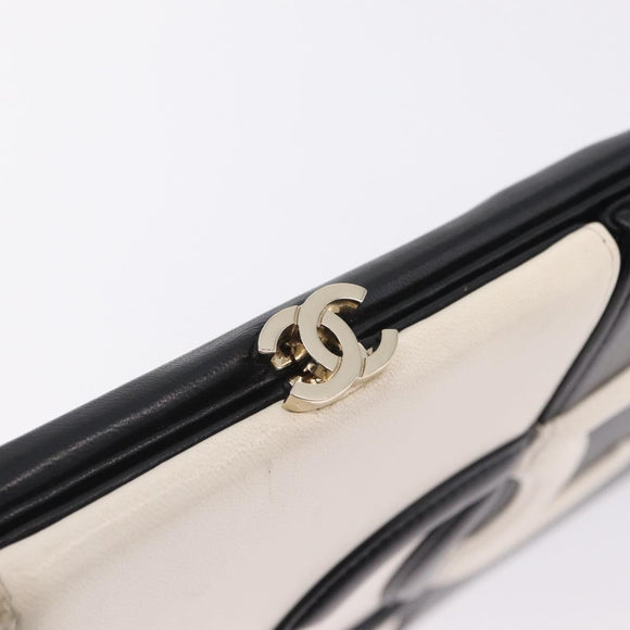 CHANEL CC Split Clutch Bag Lamb Skin Black White Gold CC Auth bs37748V
