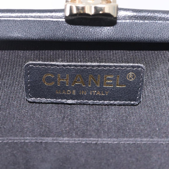 CHANEL CC Split Clutch Bag Lamb Skin Black White Gold CC Auth bs37748V