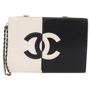 CHANEL CC Split Clutch Bag Lamb Skin Black White Gold CC Auth bs37748V-2
