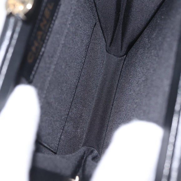 CHANEL CC Split Clutch Bag Lamb Skin Black White Gold CC Auth bs37748V