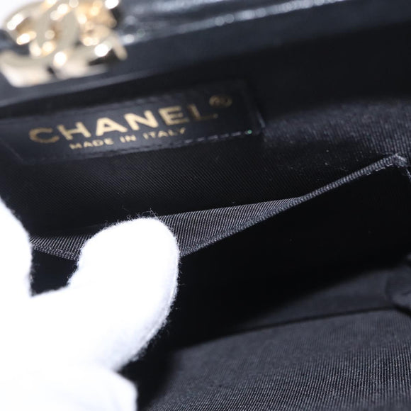 CHANEL CC Split Clutch Bag Lamb Skin Black White Gold CC Auth bs37748V