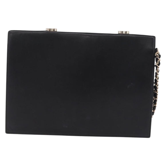 CHANEL CC Split Clutch Bag Lamb Skin Black White Gold CC Auth bs37748V