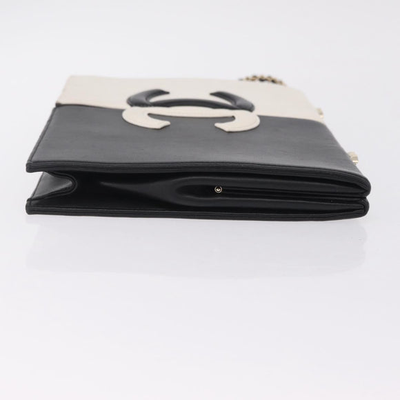 CHANEL CC Split Clutch Bag Lamb Skin Black White Gold CC Auth bs37748V