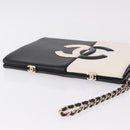 CHANEL CC Split Clutch Bag Lamb Skin Black White Gold CC Auth bs37748V-6