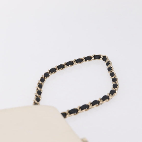 CHANEL CC Split Clutch Bag Lamb Skin Black White Gold CC Auth bs37748V