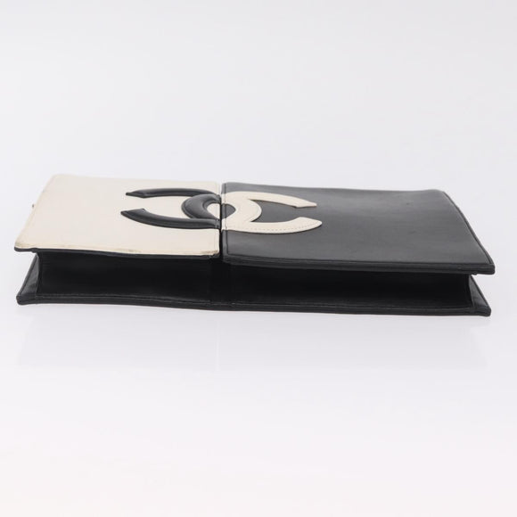 CHANEL CC Split Clutch Bag Lamb Skin Black White Gold CC Auth bs37748V