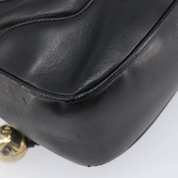 CHANEL V Stitch Hand Bag Leather Black Gold Tone CC Auth bs37749