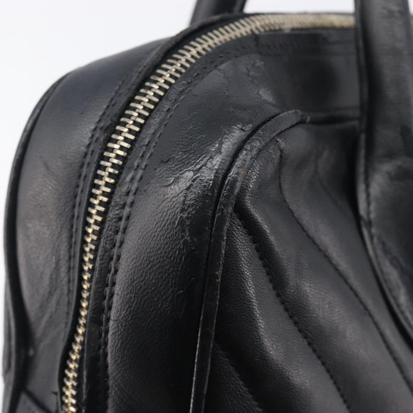 CHANEL V Stitch Hand Bag Leather Black Gold Tone CC Auth bs37749