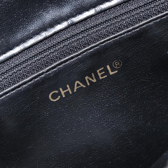 CHANEL V Stitch Hand Bag Leather Black Gold Tone CC Auth bs37749