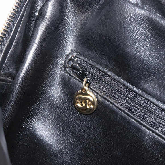 CHANEL V Stitch Hand Bag Leather Black Gold Tone CC Auth bs37749