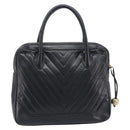 CHANEL V Stitch Hand Bag Leather Black Gold Tone CC Auth bs37749-3