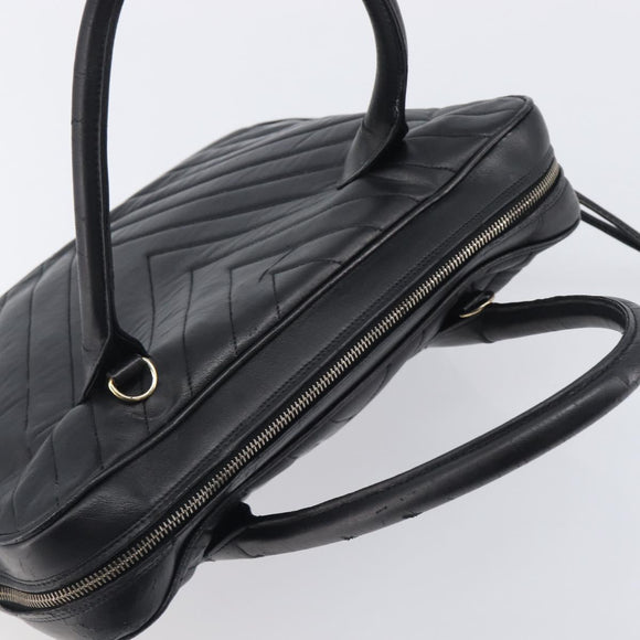 CHANEL V Stitch Hand Bag Leather Black Gold Tone CC Auth bs37749