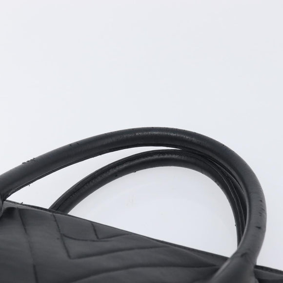 CHANEL V Stitch Hand Bag Leather Black Gold Tone CC Auth bs37749