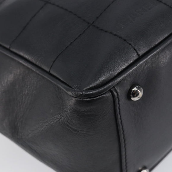 CHANEL Choco Bar Hand Bag Leather Black Silver CC Auth bs37750