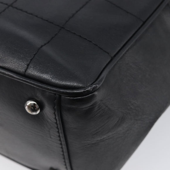 CHANEL Choco Bar Hand Bag Leather Black Silver CC Auth bs37750