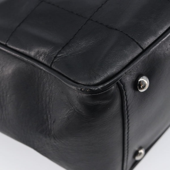 CHANEL Choco Bar Hand Bag Leather Black Silver CC Auth bs37750