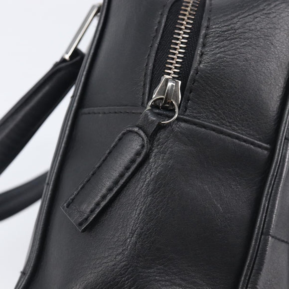 CHANEL Choco Bar Hand Bag Leather Black Silver CC Auth bs37750