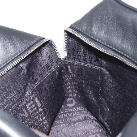 CHANEL Choco Bar Hand Bag Leather Black Silver CC Auth bs37750