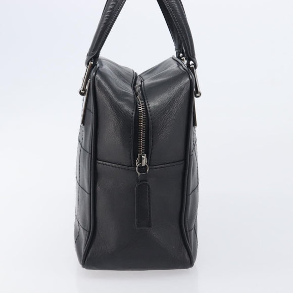 CHANEL Choco Bar Hand Bag Leather Black Silver CC Auth bs37750