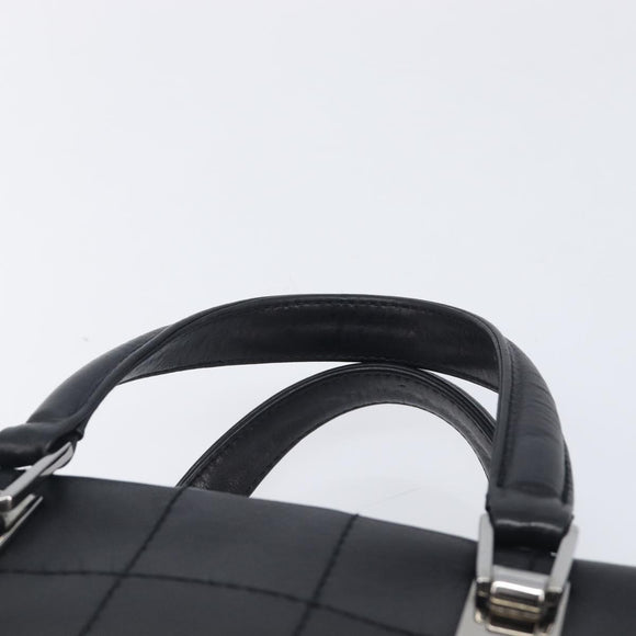 CHANEL Choco Bar Hand Bag Leather Black Silver CC Auth bs37750