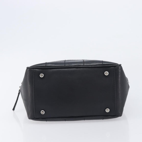 CHANEL Choco Bar Hand Bag Leather Black Silver CC Auth bs37750