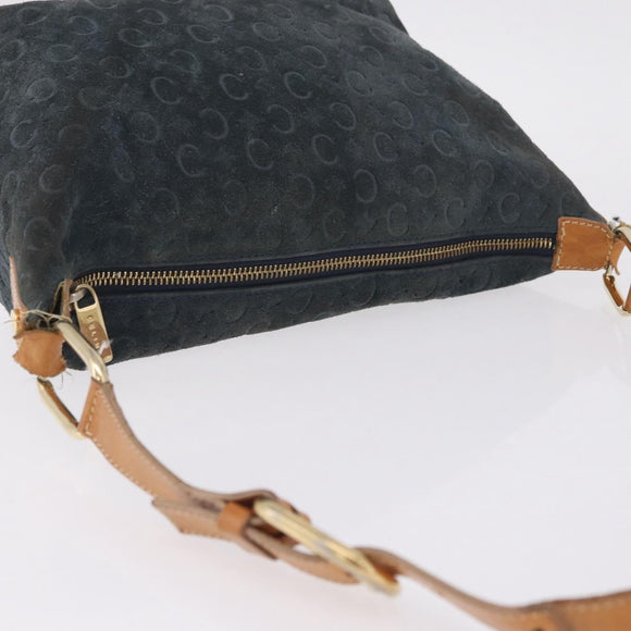 CELINE C Macadam Shoulder Bag Suede Green Gold Tone Auth bs37751
