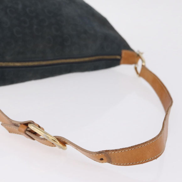 CELINE C Macadam Shoulder Bag Suede Green Gold Tone Auth bs37751
