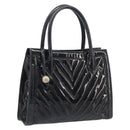 CHANEL V Stitch Hand Bag Patent Black Gold Tone CC Auth bs37752-1