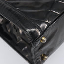 CHANEL V Stitch Hand Bag Patent Black Gold Tone CC Auth bs37752-11