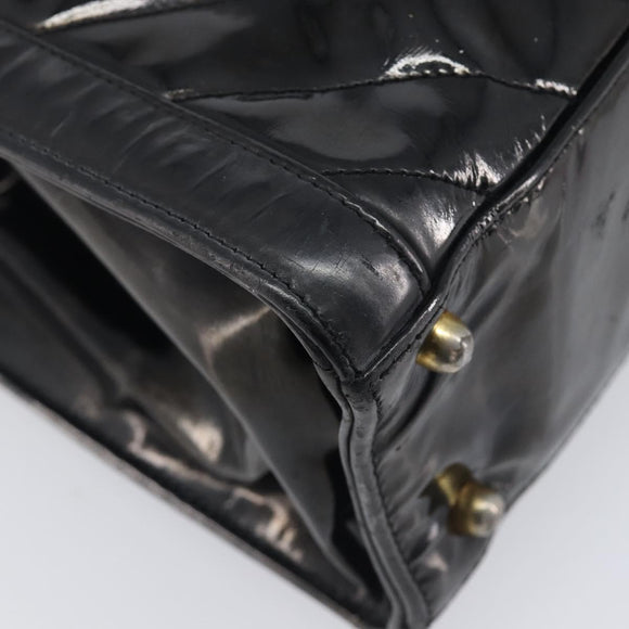 CHANEL V Stitch Hand Bag Patent Black Gold Tone CC Auth bs37752