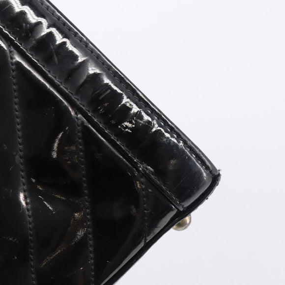 CHANEL V Stitch Hand Bag Patent Black Gold Tone CC Auth bs37752