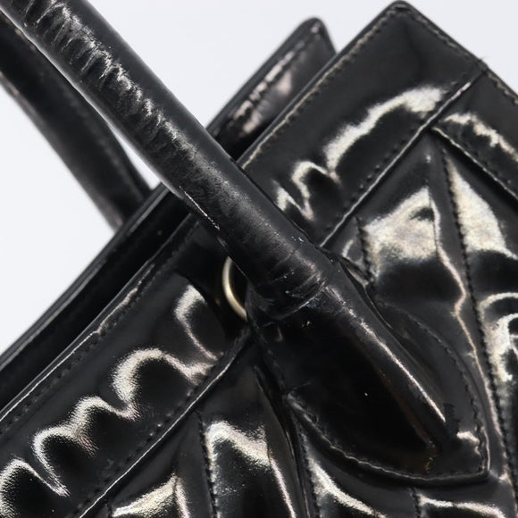 CHANEL V Stitch Hand Bag Patent Black Gold Tone CC Auth bs37752