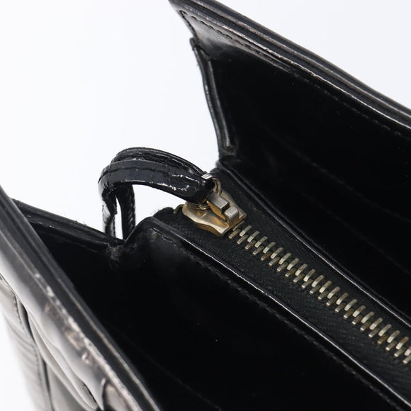 CHANEL V Stitch Hand Bag Patent Black Gold Tone CC Auth bs37752