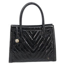 CHANEL V Stitch Hand Bag Patent Black Gold Tone CC Auth bs37752-2