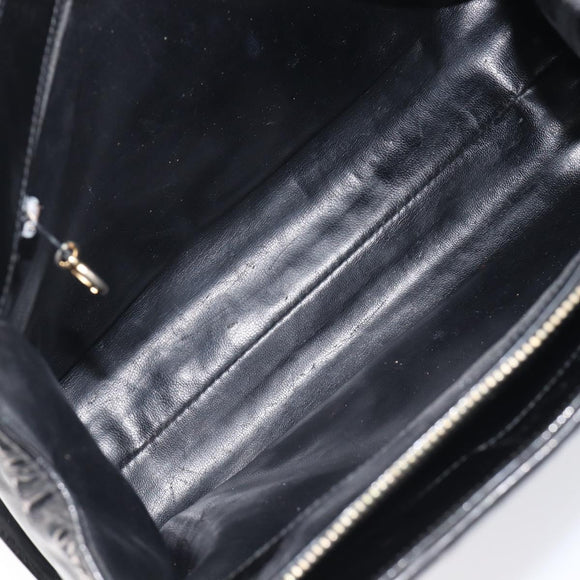 CHANEL V Stitch Hand Bag Patent Black Gold Tone CC Auth bs37752