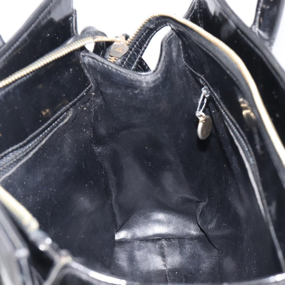 CHANEL V Stitch Hand Bag Patent Black Gold Tone CC Auth bs37752