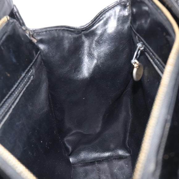 CHANEL V Stitch Hand Bag Patent Black Gold Tone CC Auth bs37752